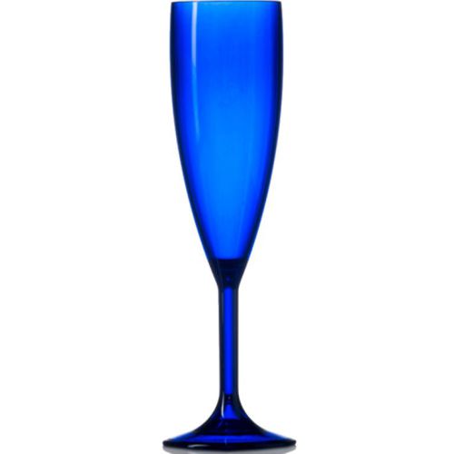 dit blauwe Kunststof Champagneglas van 19 cl. is geschikt voor bedrukken